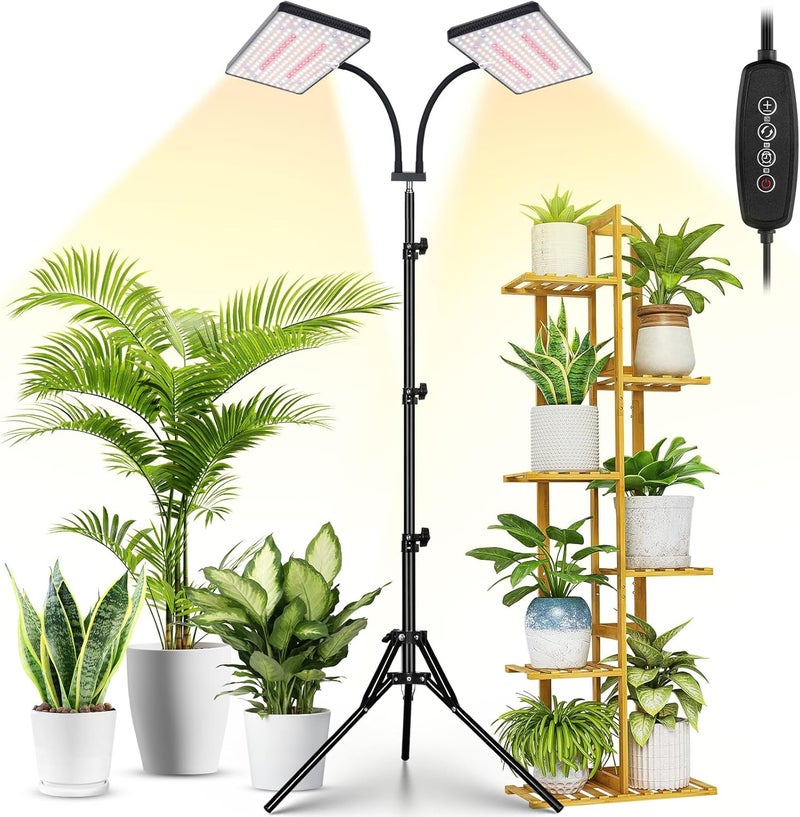 LBW Latest Grow Light for Indoor Plants, 428 LED Dual-Head Full Spectrum Standing Plant Light, Floor Grow Lamp with 3/6/12H Timer, 6 Brightness Levels, 3 Switch Modes, 75" Adjustable Tripod Stand - Image 1